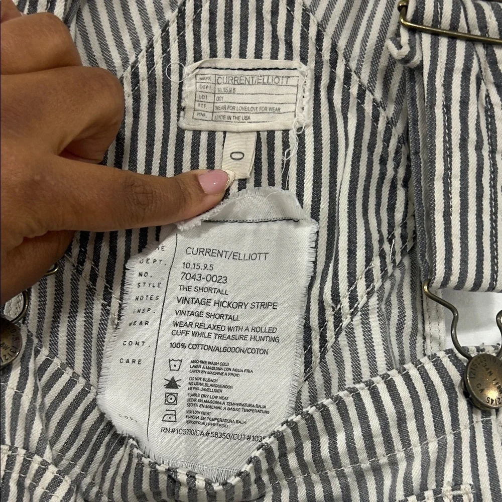 Current/Elliott Railroad Ticking Stripe Denim Shortalls - Picture 2 of 6